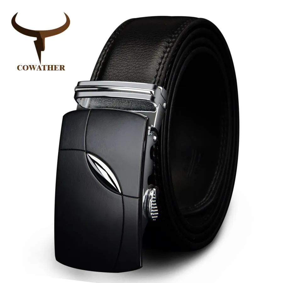 COWATHER 2017 cow genuine leather belts for men automatic alloy buckle black brown color  free shipping cz035