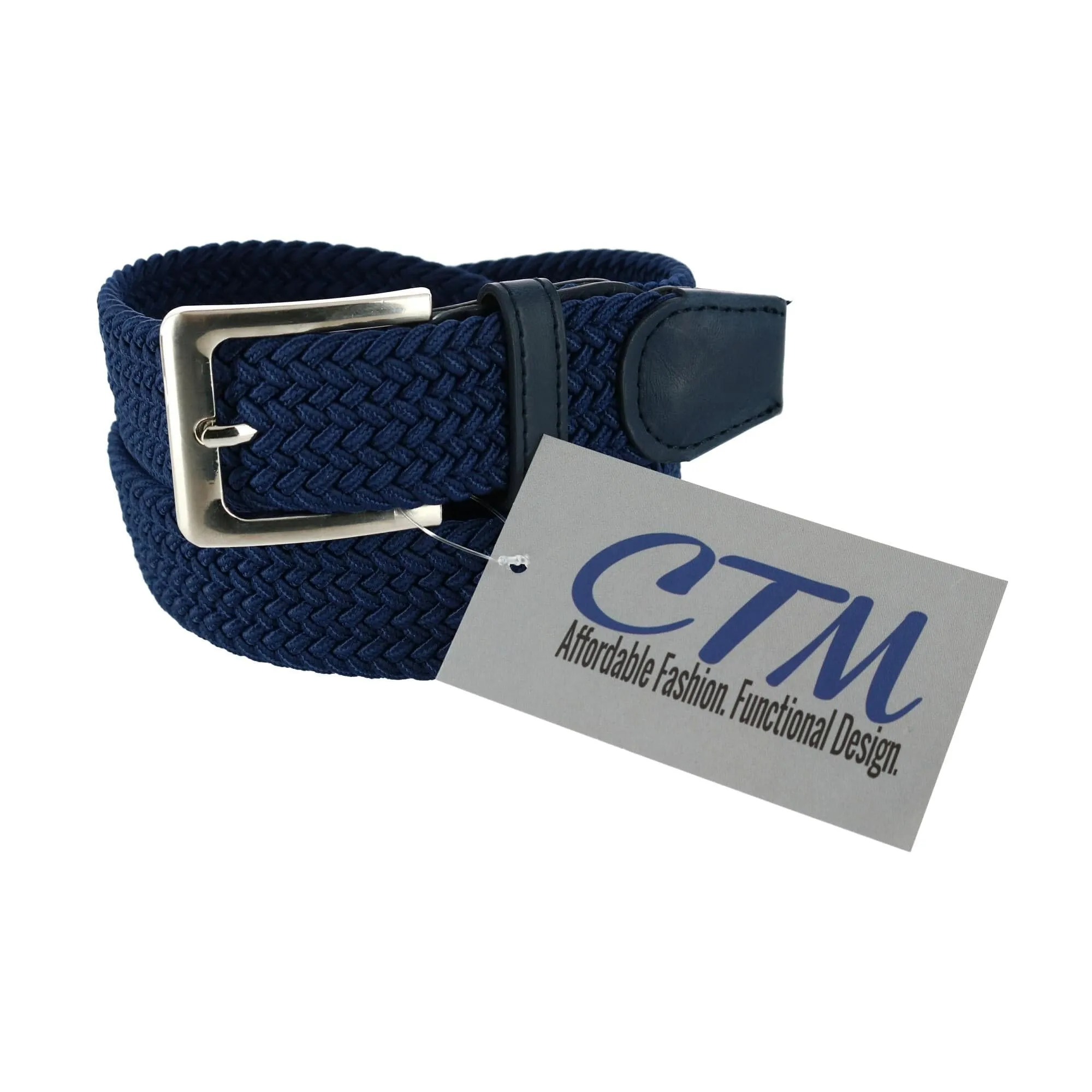CTM® Men's Big & Tall Elastic Braided Stretch Belt with Silver Buckle