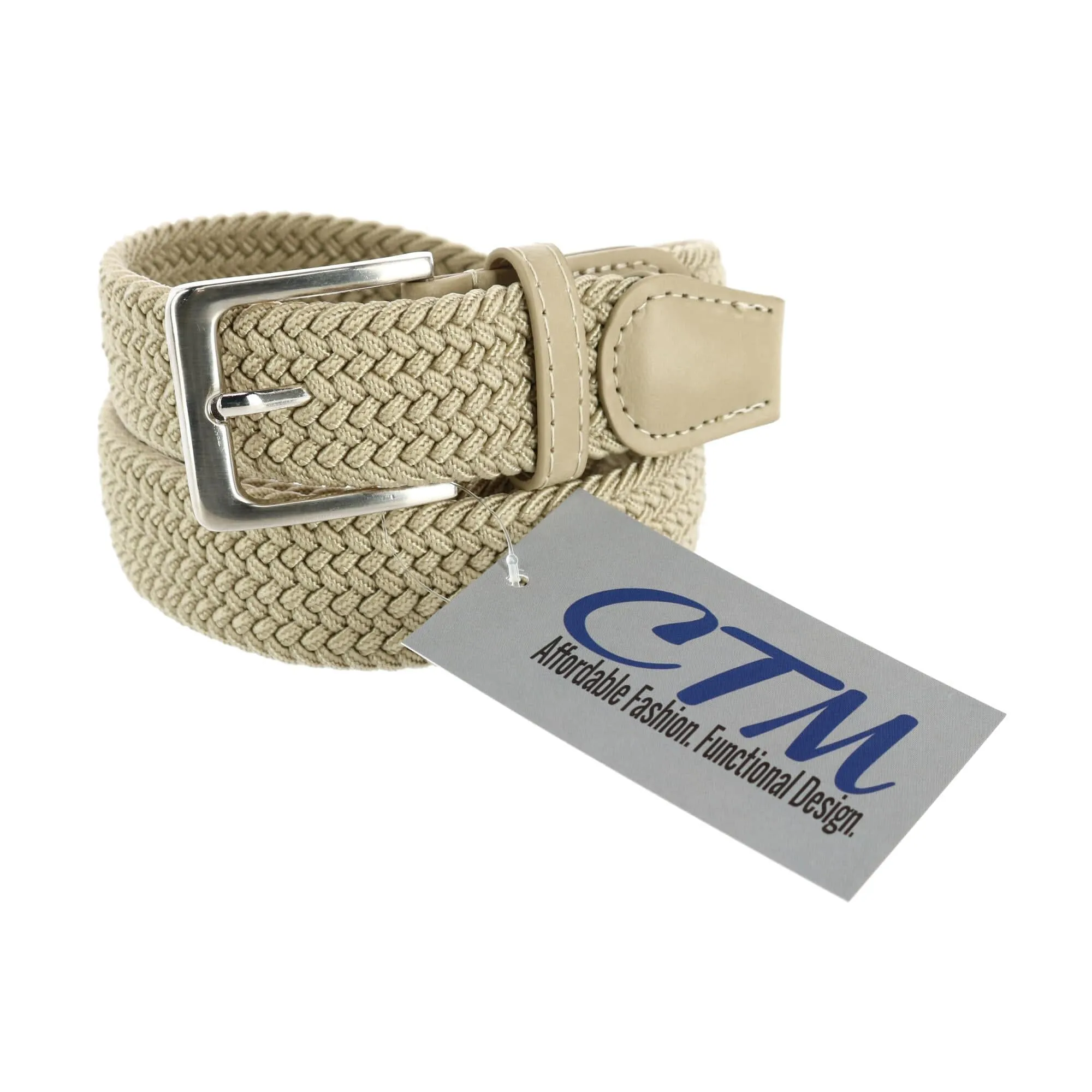 CTM® Men's Big & Tall Elastic Braided Stretch Belt with Silver Buckle