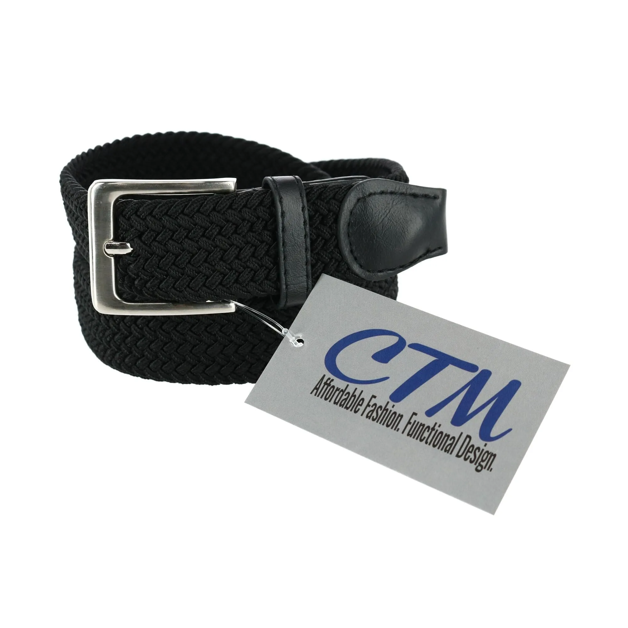 CTM® Men's Big & Tall Elastic Braided Stretch Belt with Silver Buckle