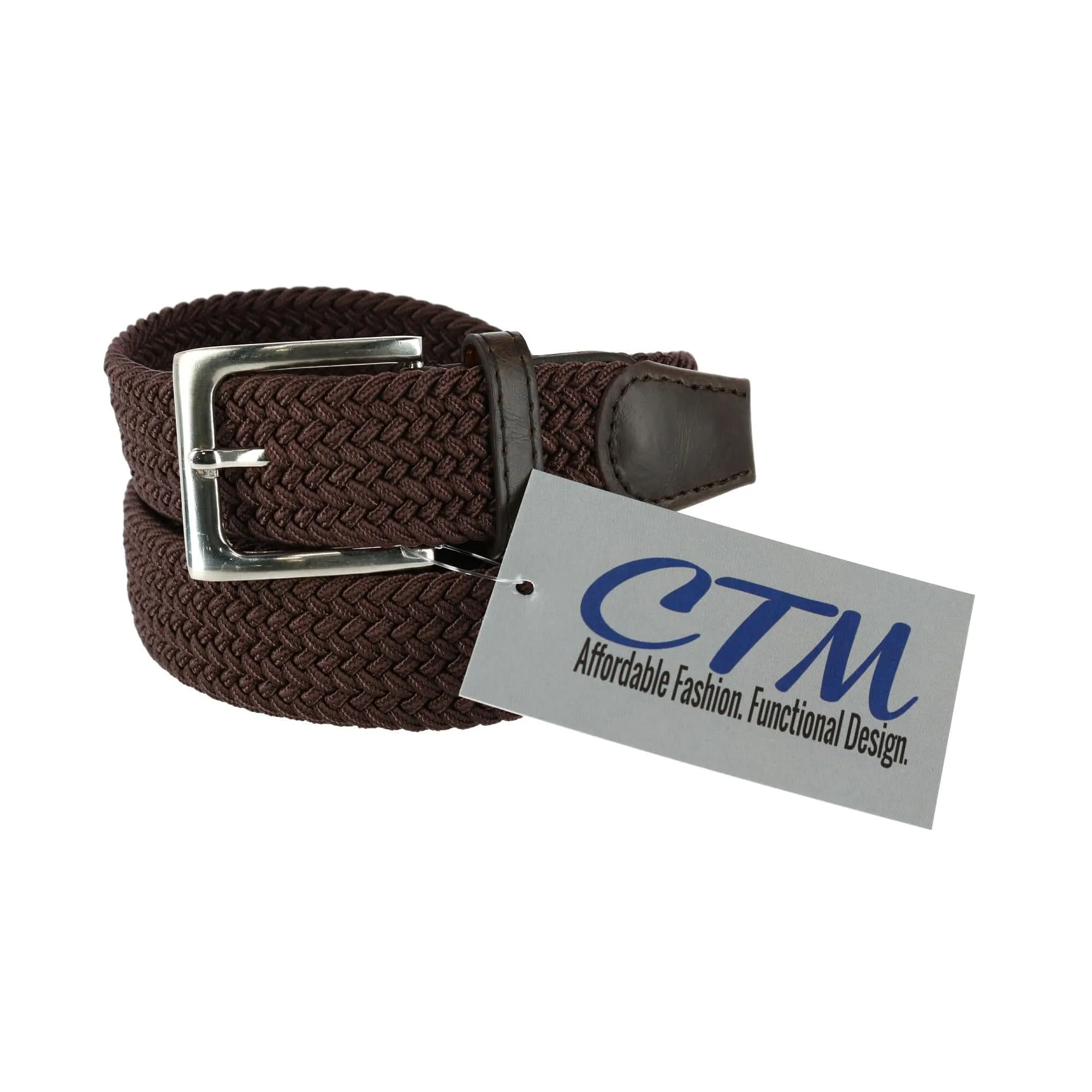 CTM® Men's Big & Tall Elastic Braided Stretch Belt with Silver Buckle