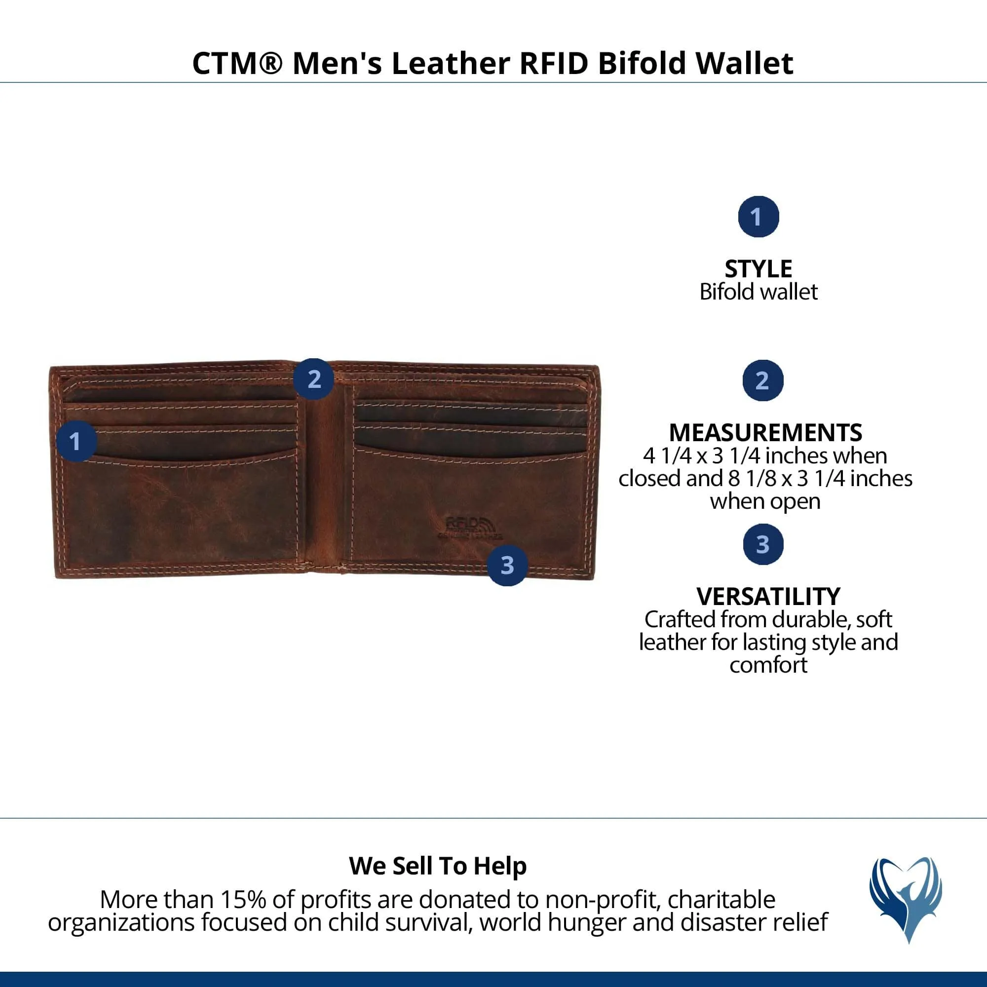 CTM® Men's Leather RFID Bifold Wallet