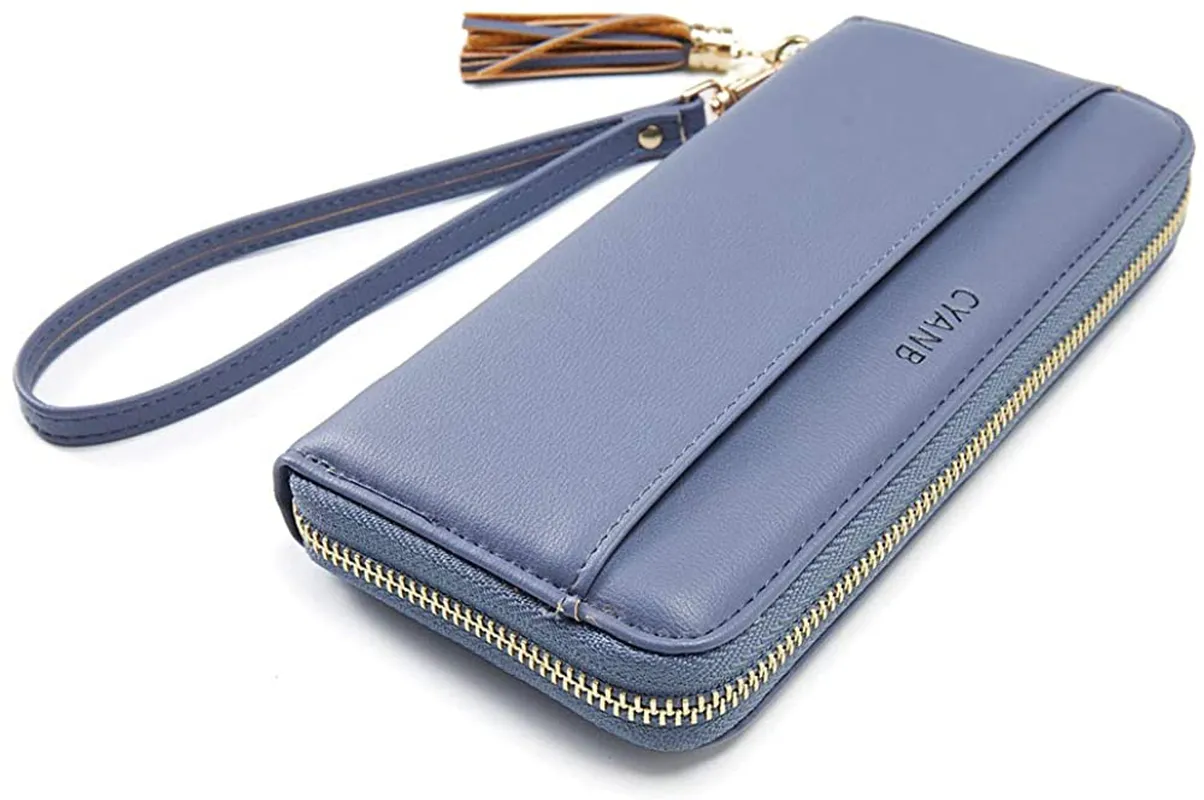 Cyanb Women Wallets Tassel Bifold Ladies Cluth Wristlet Wrist strap Long Purse