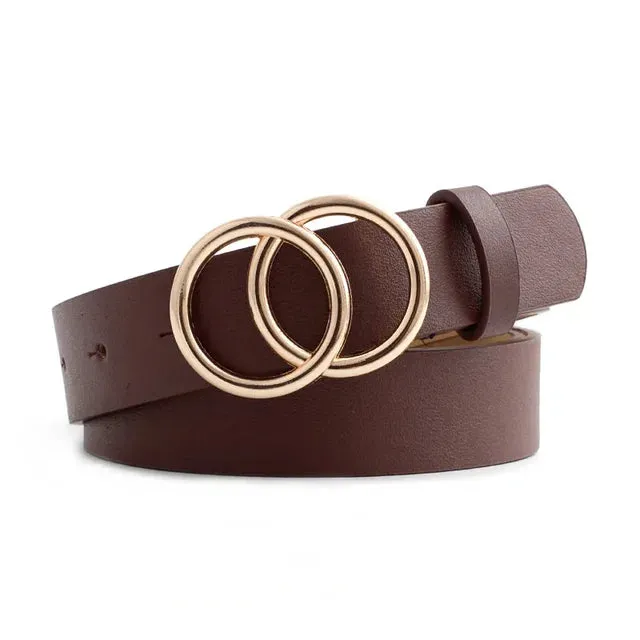 Double Loop Buckle Design Belt Casual Jeans Women Adjustable Belt