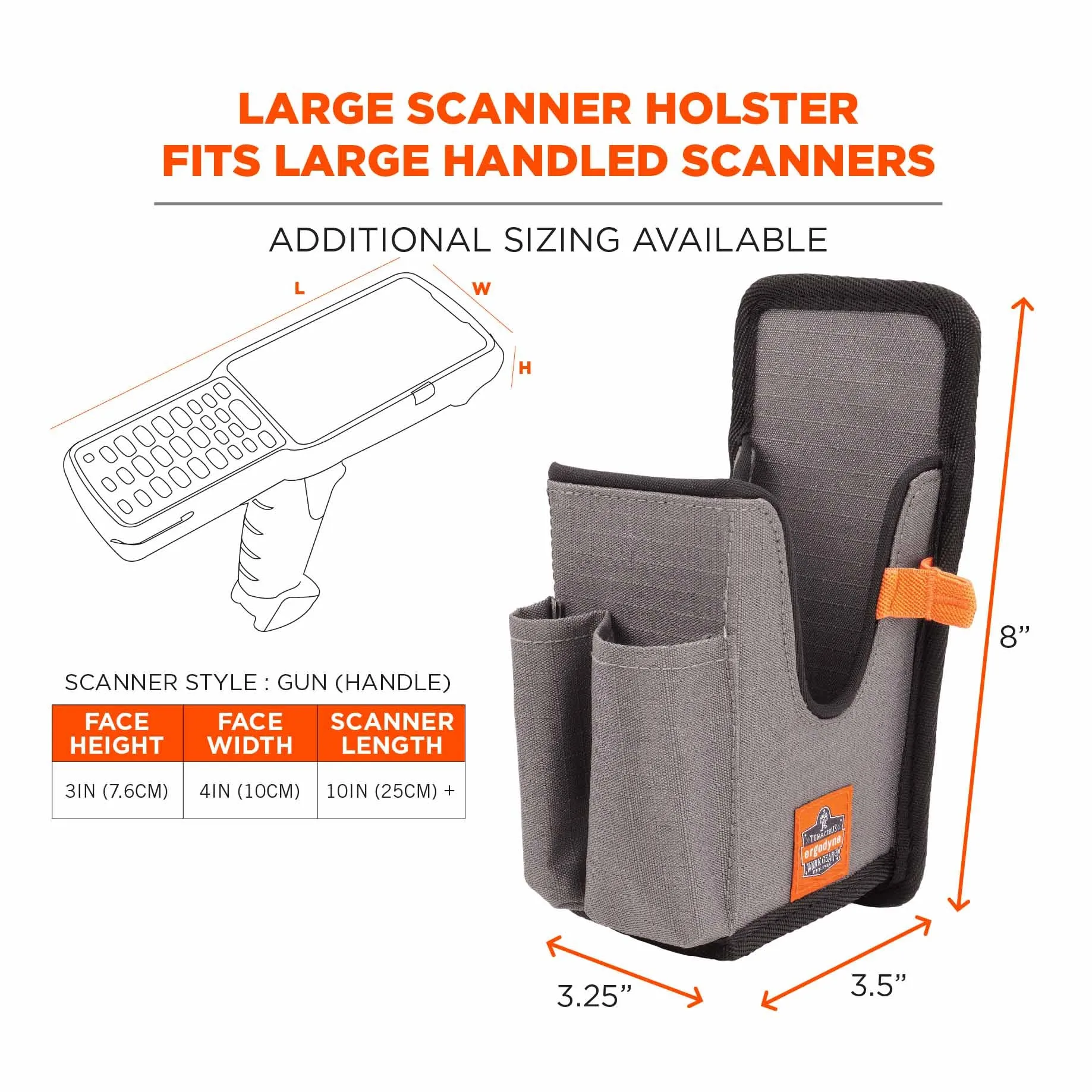 Ergodyne 19183 5541 L Gray Handheld Barcode Scanner Holster with Belt Clip