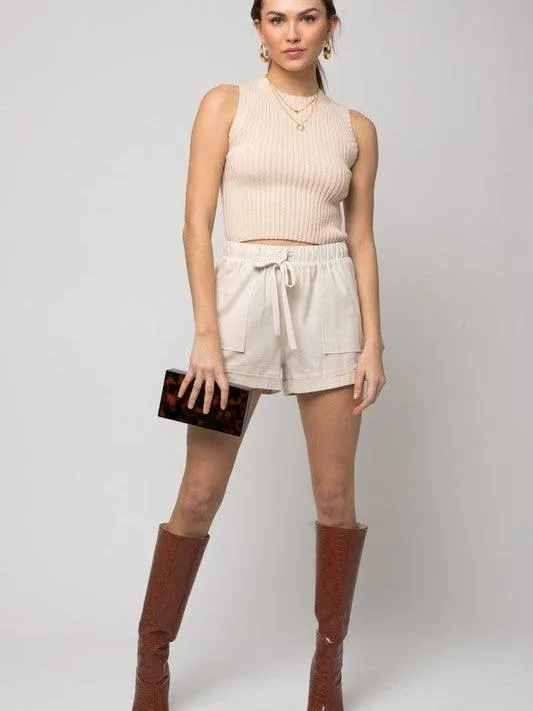 Everyday Fashion Front Pocket Roll-Up Shorts with Elastic Waist