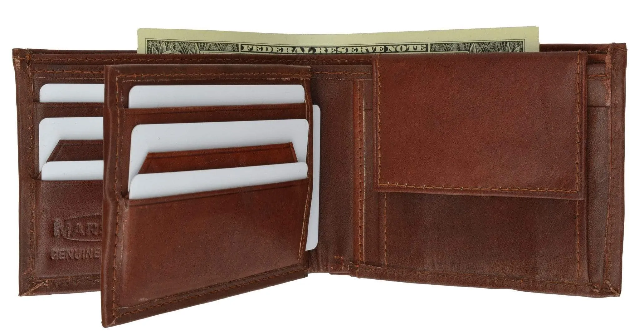 Genuine Cowhide Leather Bifold Mens Wallet with Middle Flap and Coin Pouch 1786 CF