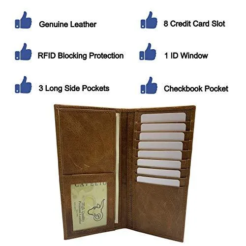 Genuine Leather Long Bifold Checkbook Cover Wallet Multi Card Pocket Holder USA Series RFID154HU