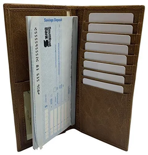 Genuine Leather Long Bifold Checkbook Cover Wallet Multi Card Pocket Holder USA Series RFID154HU