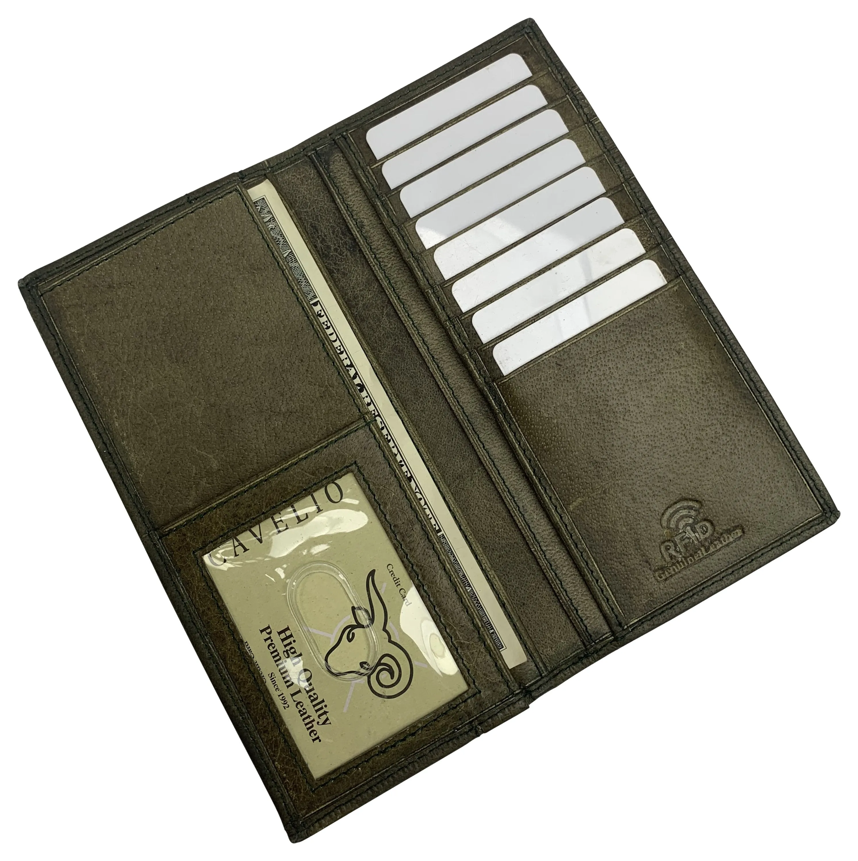 Genuine Leather Long Bifold Checkbook Cover Wallet Multi Card Pocket Holder USA Series RFID154HU