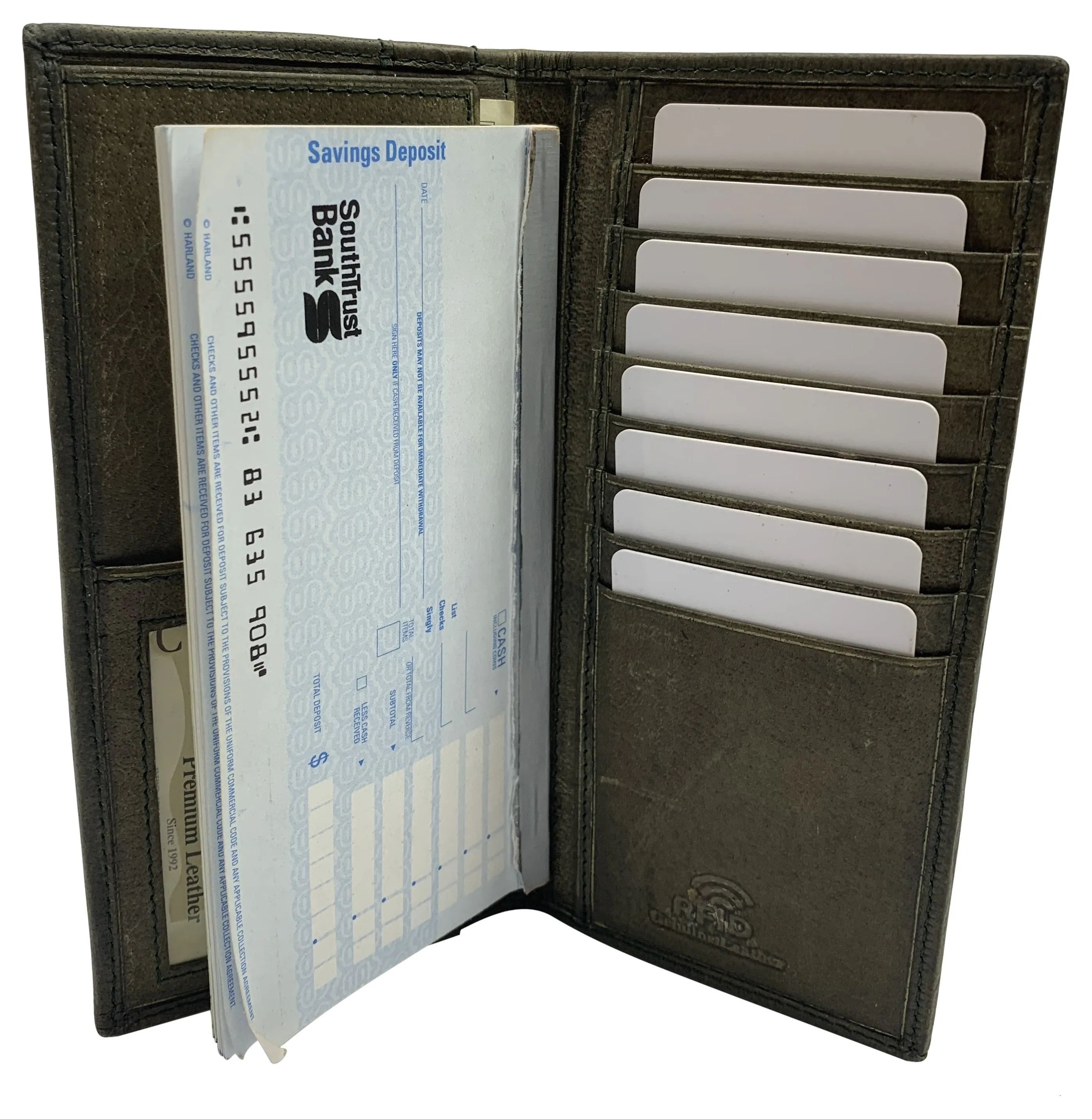 Genuine Leather Long Bifold Checkbook Cover Wallet Multi Card Pocket Holder USA Series RFID154HU