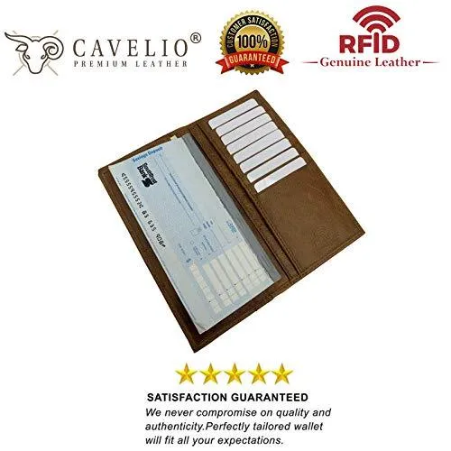 Genuine Leather Long Bifold Checkbook Cover Wallet Multi Card Pocket Holder USA Series RFID154HU