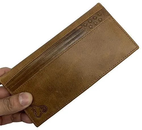 Genuine Leather Long Bifold Checkbook Cover Wallet Multi Card Pocket Holder USA Series RFID154HU