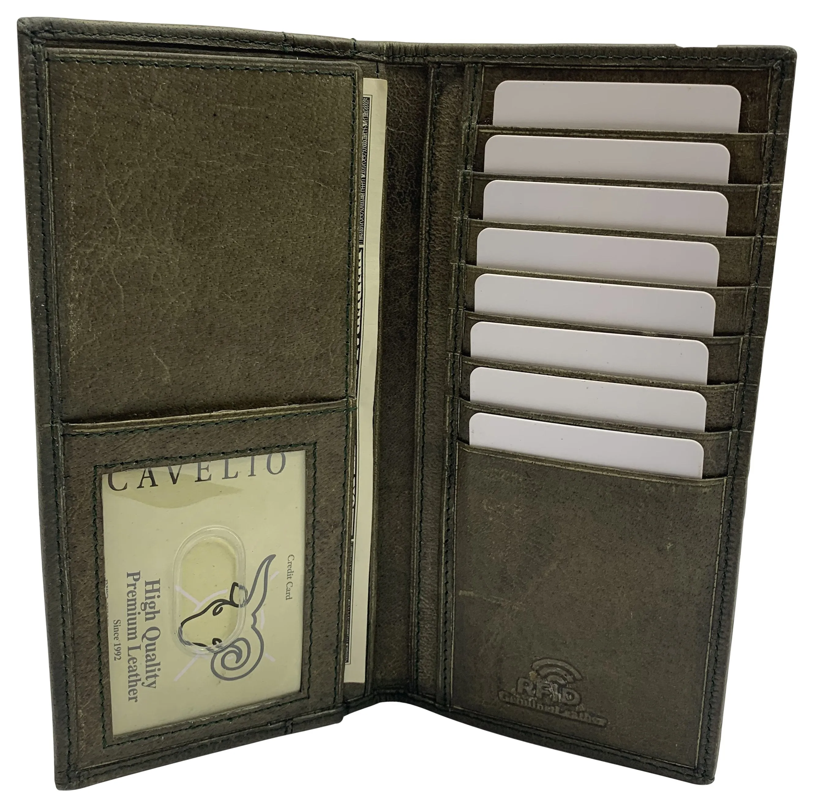 Genuine Leather Long Bifold Checkbook Cover Wallet Multi Card Pocket Holder USA Series RFID154HU