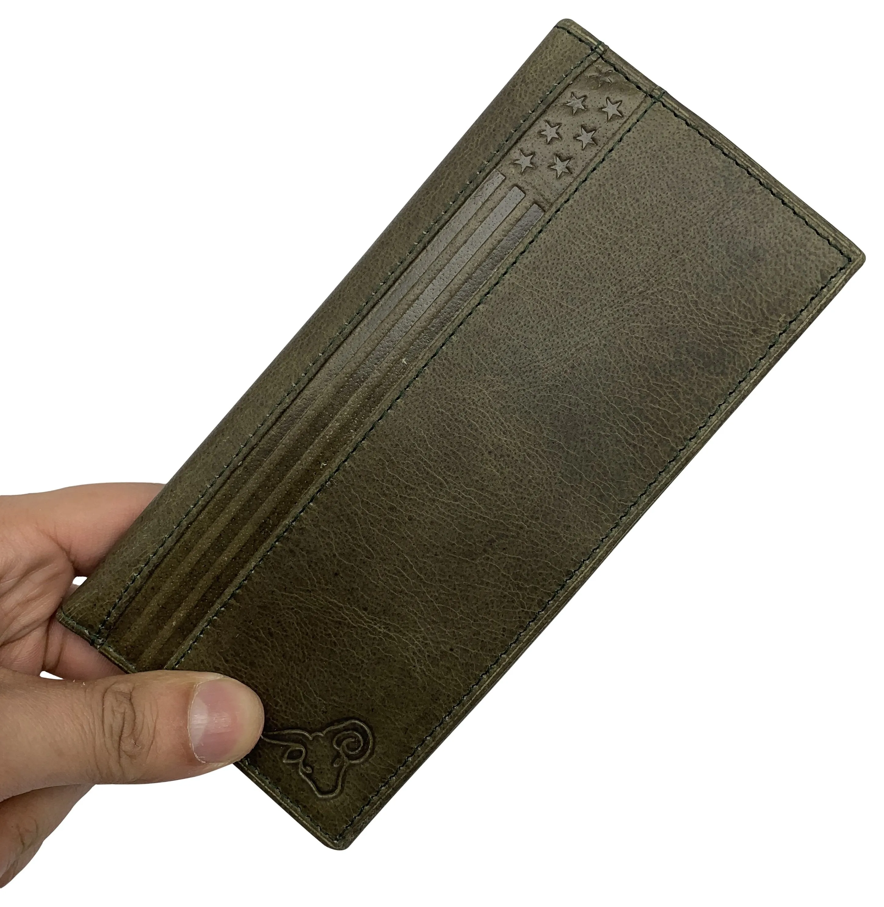 Genuine Leather Long Bifold Checkbook Cover Wallet Multi Card Pocket Holder USA Series RFID154HU