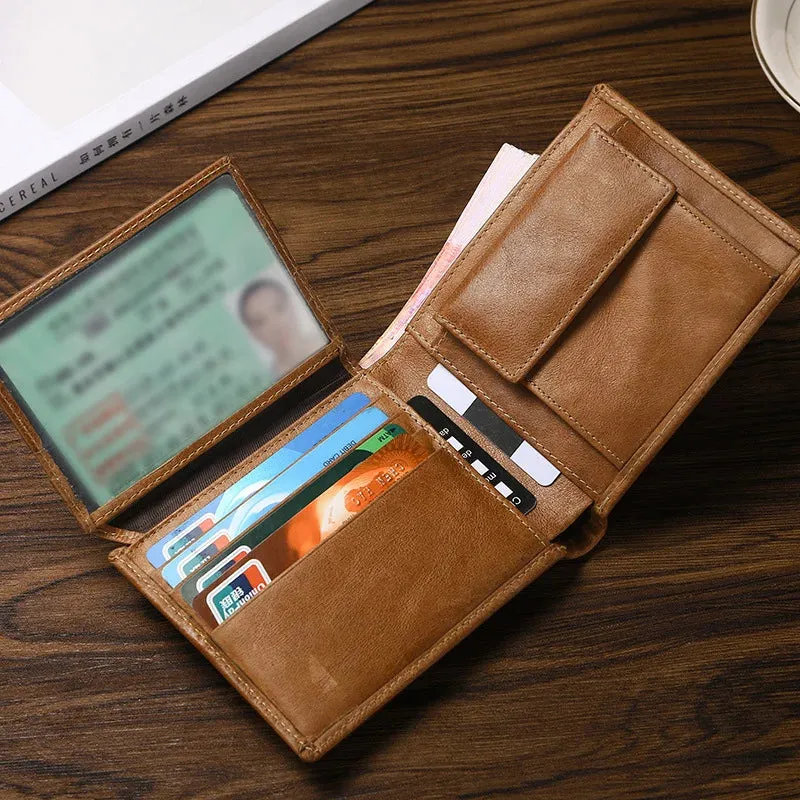 Genuine Leather Men Wallet Vintage Designer RFID Blocking Card Holder