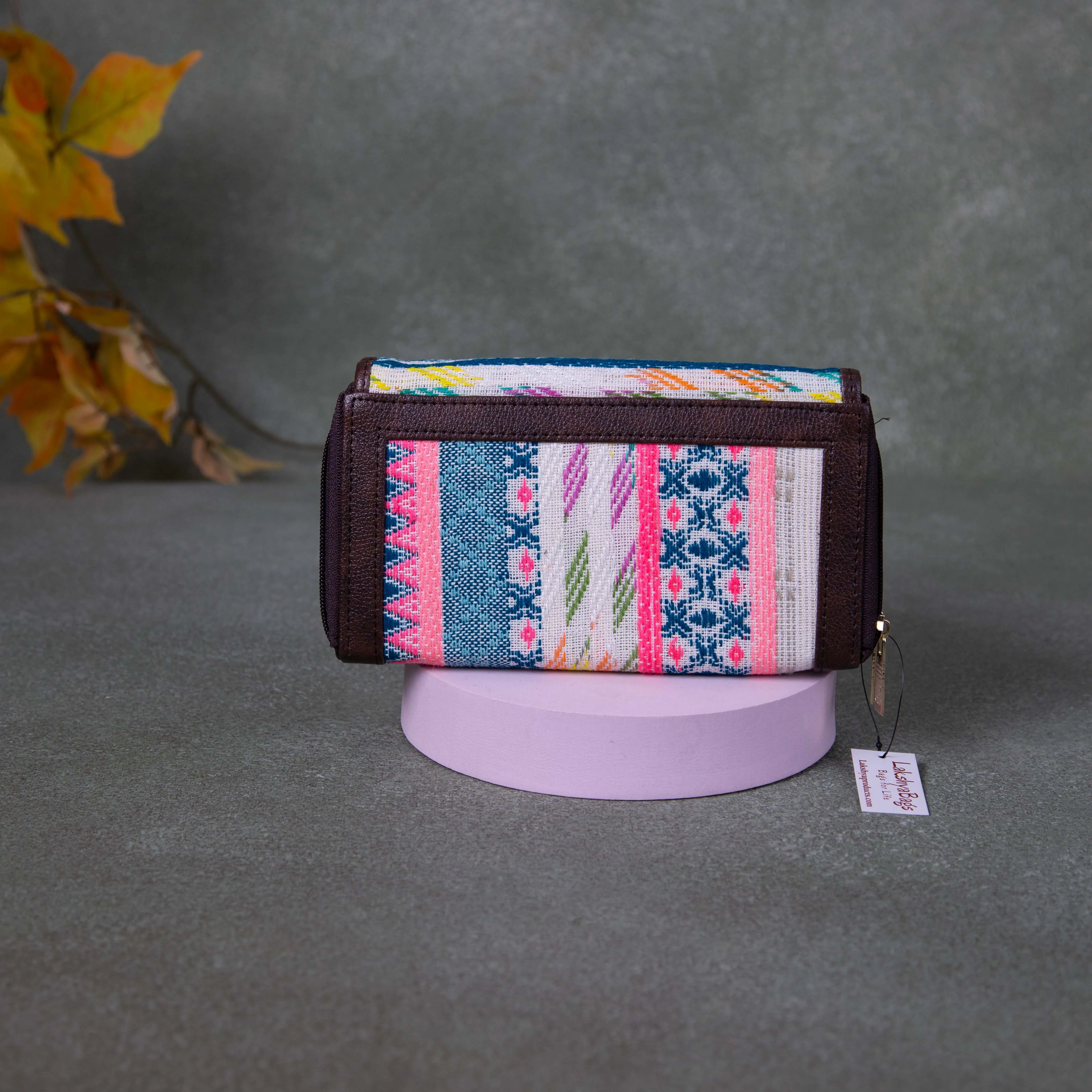Handmade Wallets - Dual Zip  Pink with Blue Colour