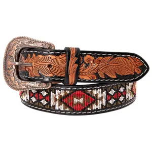 Hilason Hand Carved Western Leather Men Women Belt Beaded