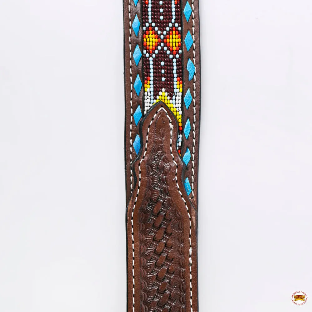 HILASON Western Heavyduty Leather Concealed Carry Belt Basket Weave Tooled  With Beeds