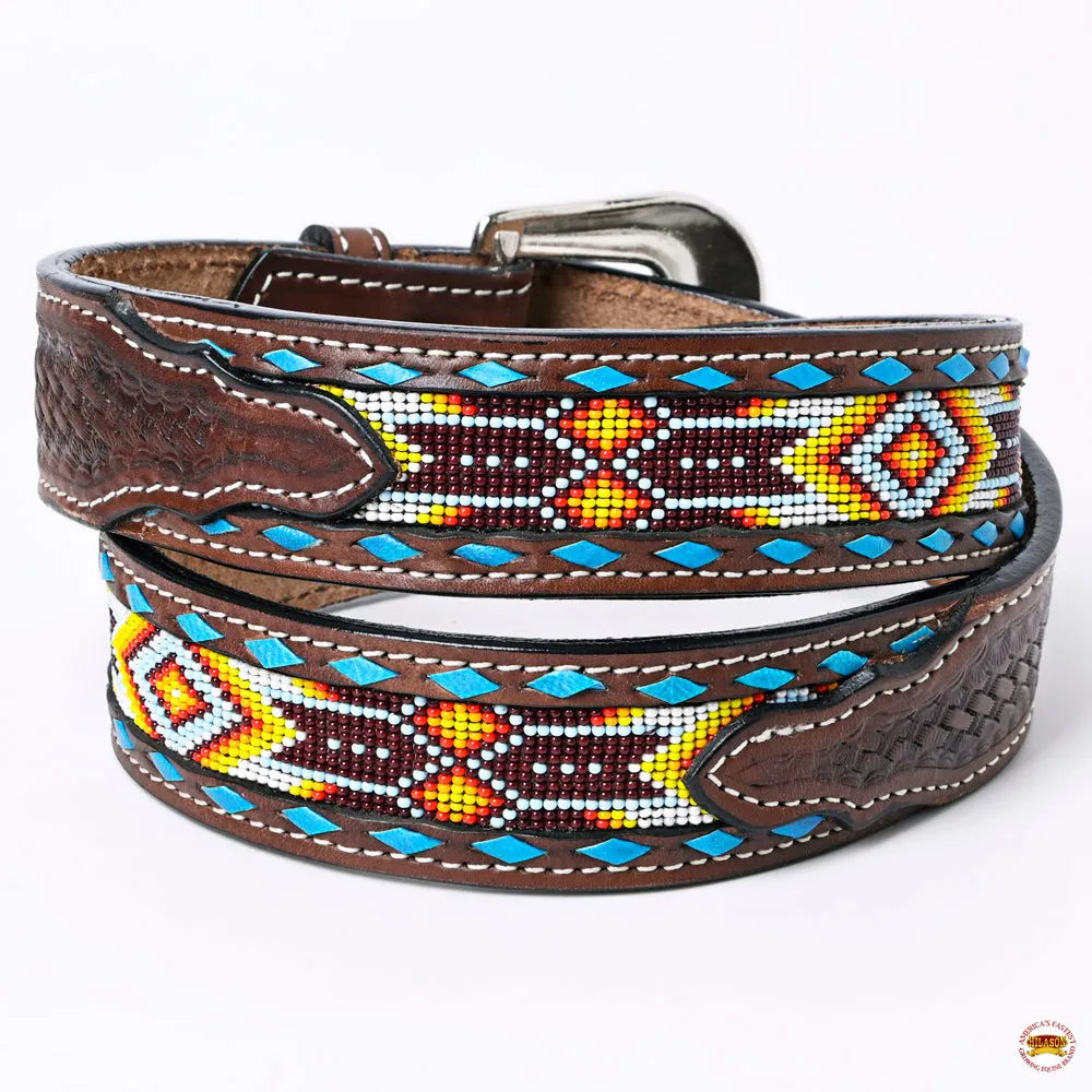 HILASON Western Heavyduty Leather Concealed Carry Belt Basket Weave Tooled  With Beeds