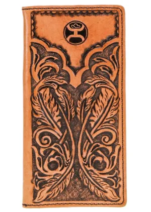 Hooey Men's "Phoenix" Hand-Tooled Feather Tan Leather Rodeo Wallet HW026-TNBK