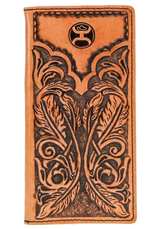 Hooey Men's "Phoenix" Hand-Tooled Feather Tan Leather Rodeo Wallet HW026-TNBK