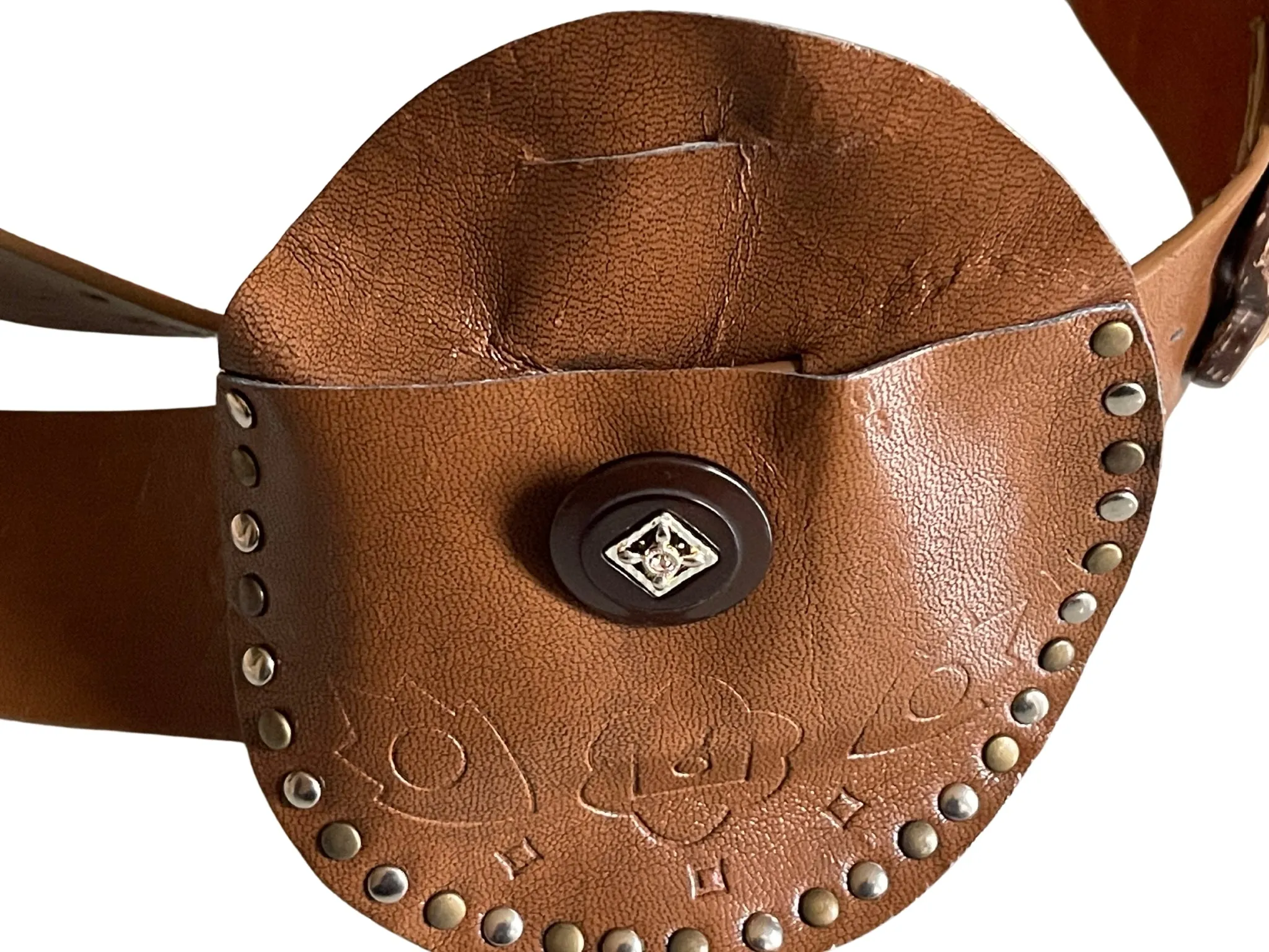 Ladies Brown Faux Leather Round Brass Vintage Metal Hook Buckle Belts