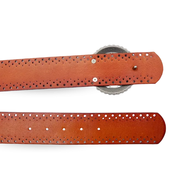 LILYDALE - Women's Tan Genuine Leather Belt with Round Silver buckle
