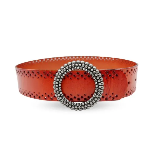LILYDALE - Women's Tan Genuine Leather Belt with Round Silver buckle