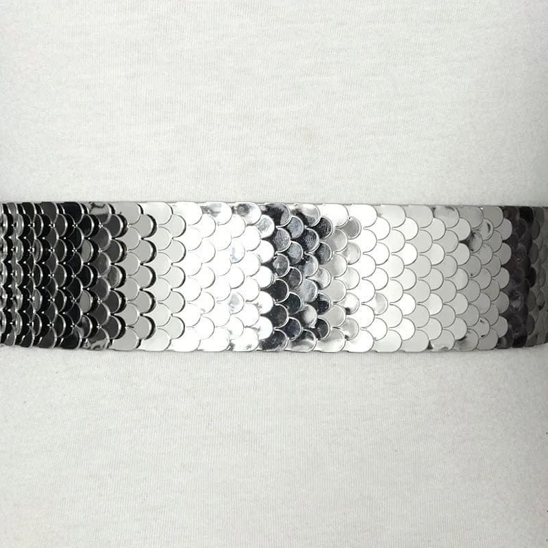 Luxury Gold/Silver/Black Elastic Wide Black Metal Belt For Women-WG13