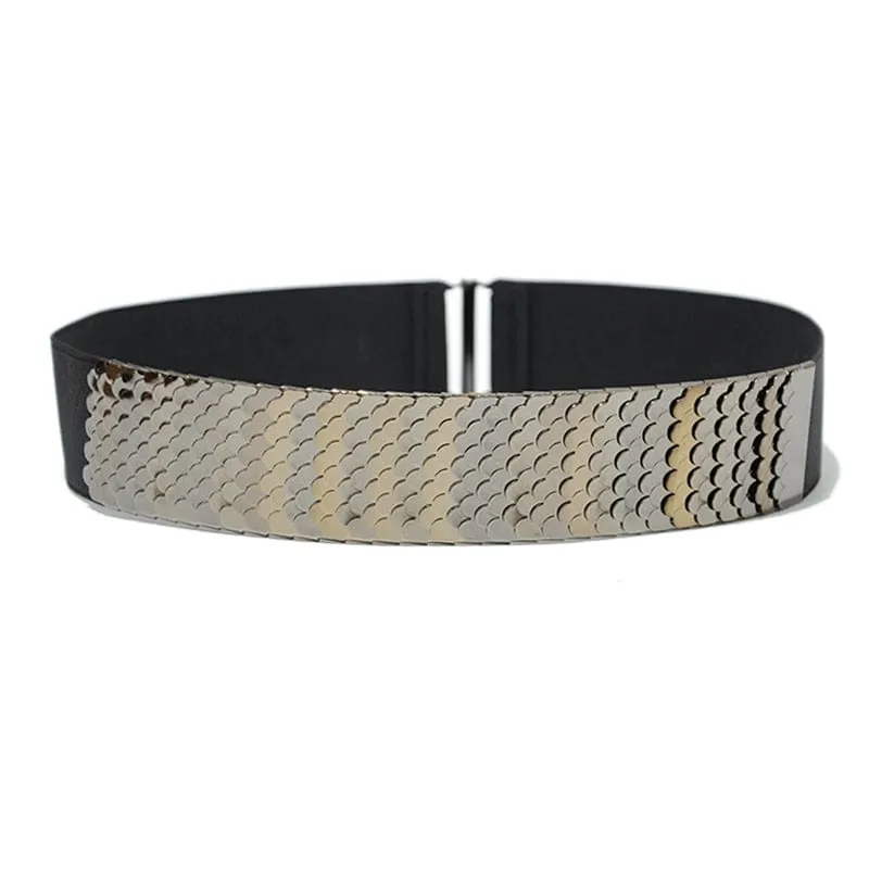 Luxury Gold/Silver/Black Elastic Wide Black Metal Belt For Women-WG13