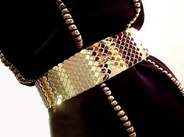 Luxury Gold/Silver/Black Elastic Wide Black Metal Belt For Women-WG13