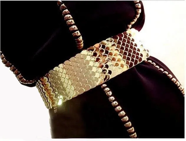 Luxury Gold/Silver/Black Elastic Wide Black Metal Belt For Women-WG13