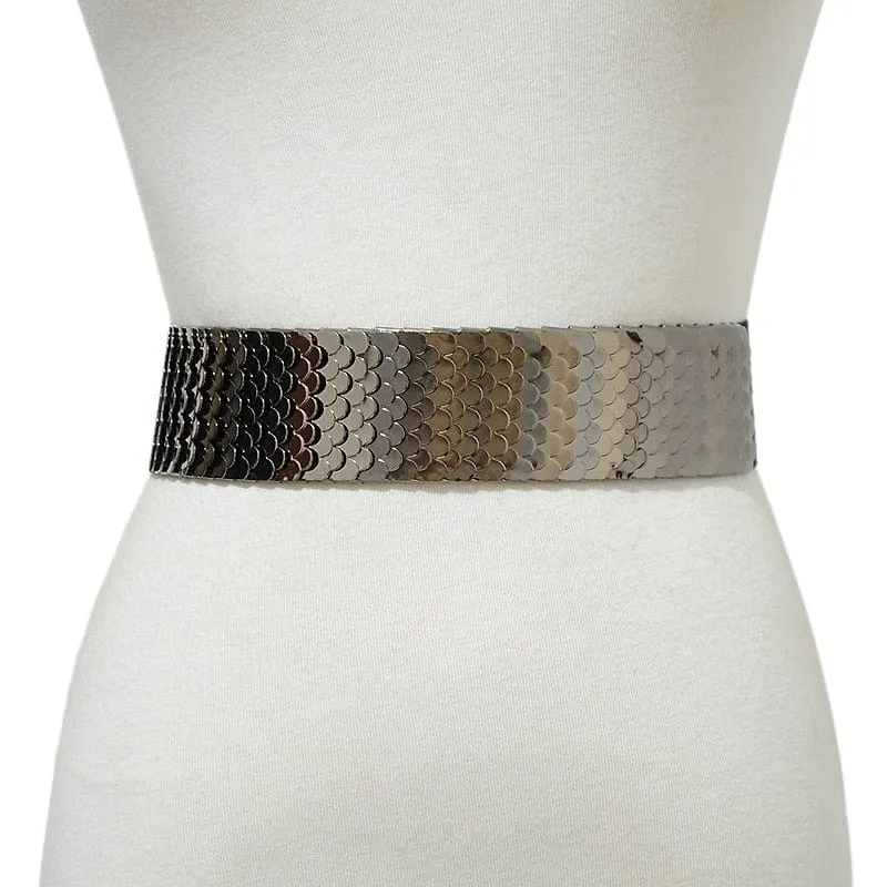 Luxury Gold/Silver/Black Elastic Wide Black Metal Belt For Women-WG13