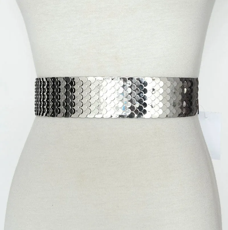 Luxury Gold/Silver/Black Elastic Wide Black Metal Belt For Women-WG13