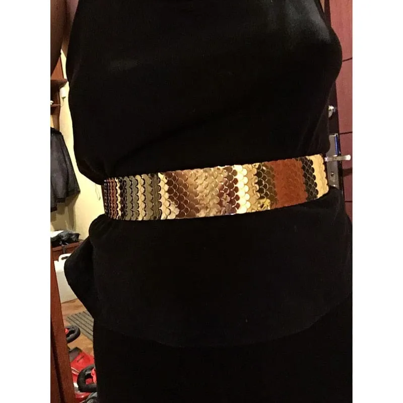 Luxury Gold/Silver/Black Elastic Wide Black Metal Belt For Women-WG13