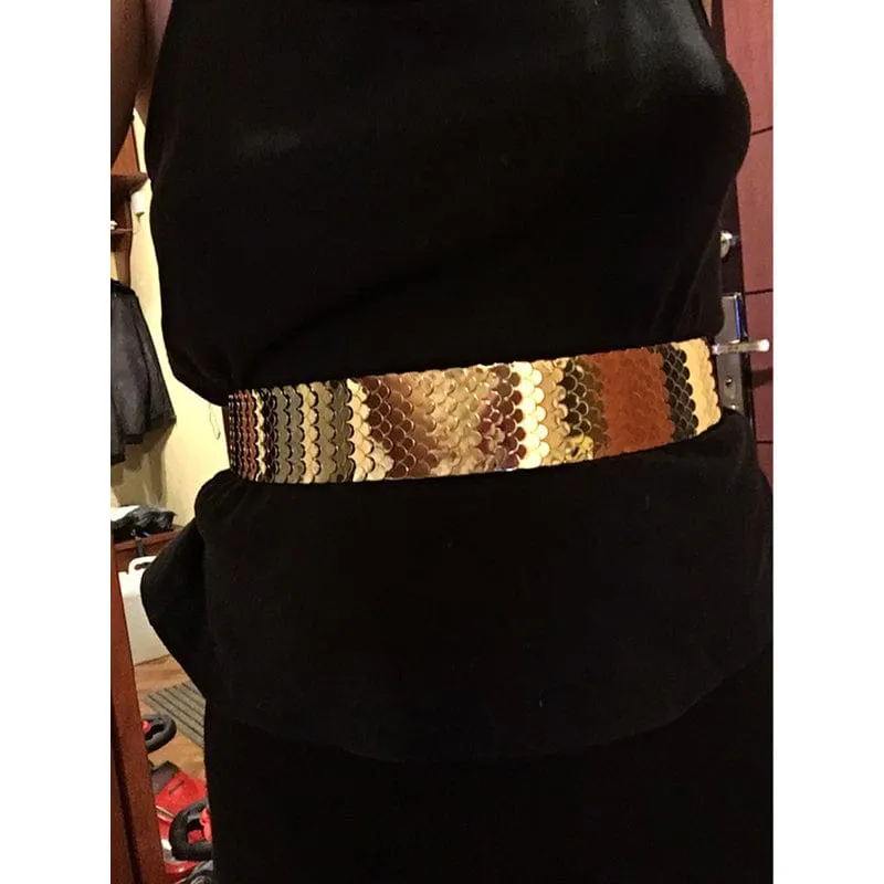 Luxury Gold/Silver/Black Elastic Wide Black Metal Belt For Women-WG13