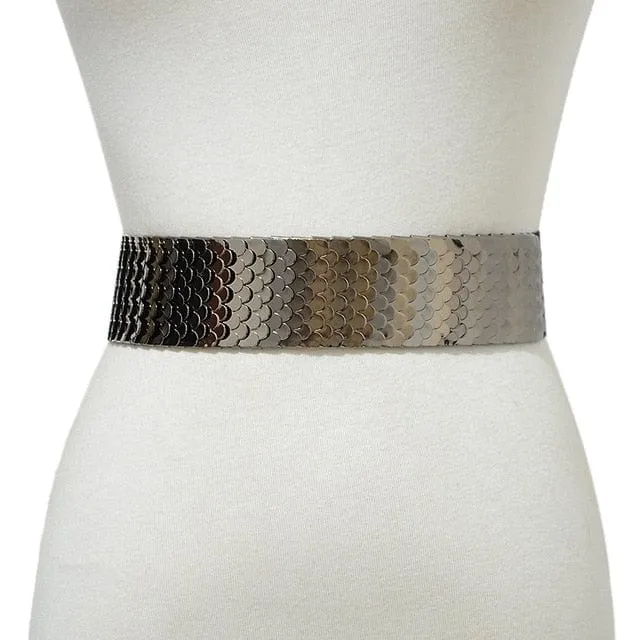 Luxury Gold/Silver/Black Elastic Wide Black Metal Belt For Women-WG13
