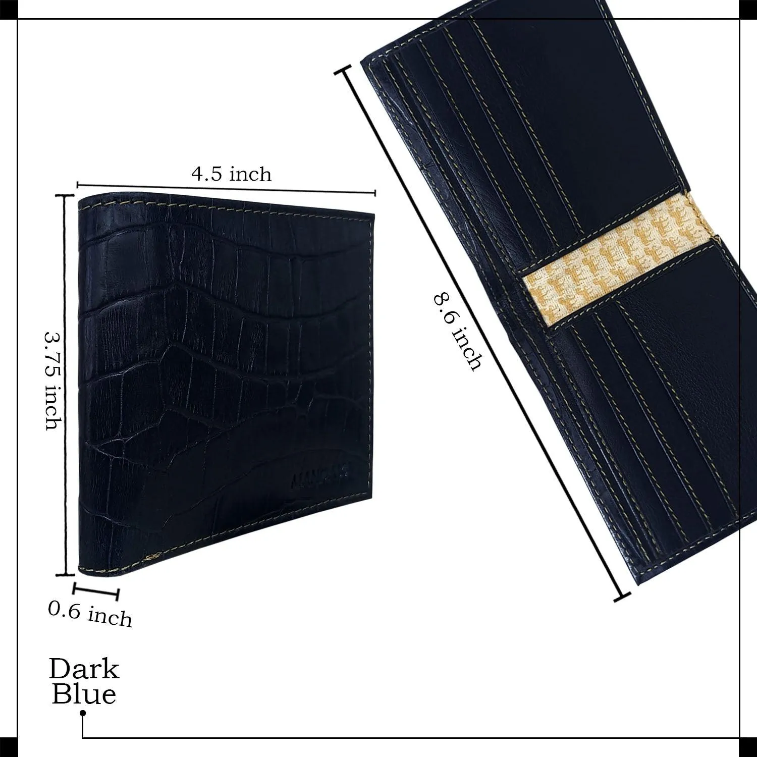 MANDAVA Genuine Embossed Leather Slim Bifold RFID Blocking Wallet for Men (Dark Blue)