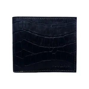 MANDAVA Genuine Embossed Leather Slim Bifold RFID Blocking Wallet for Men (Dark Blue)