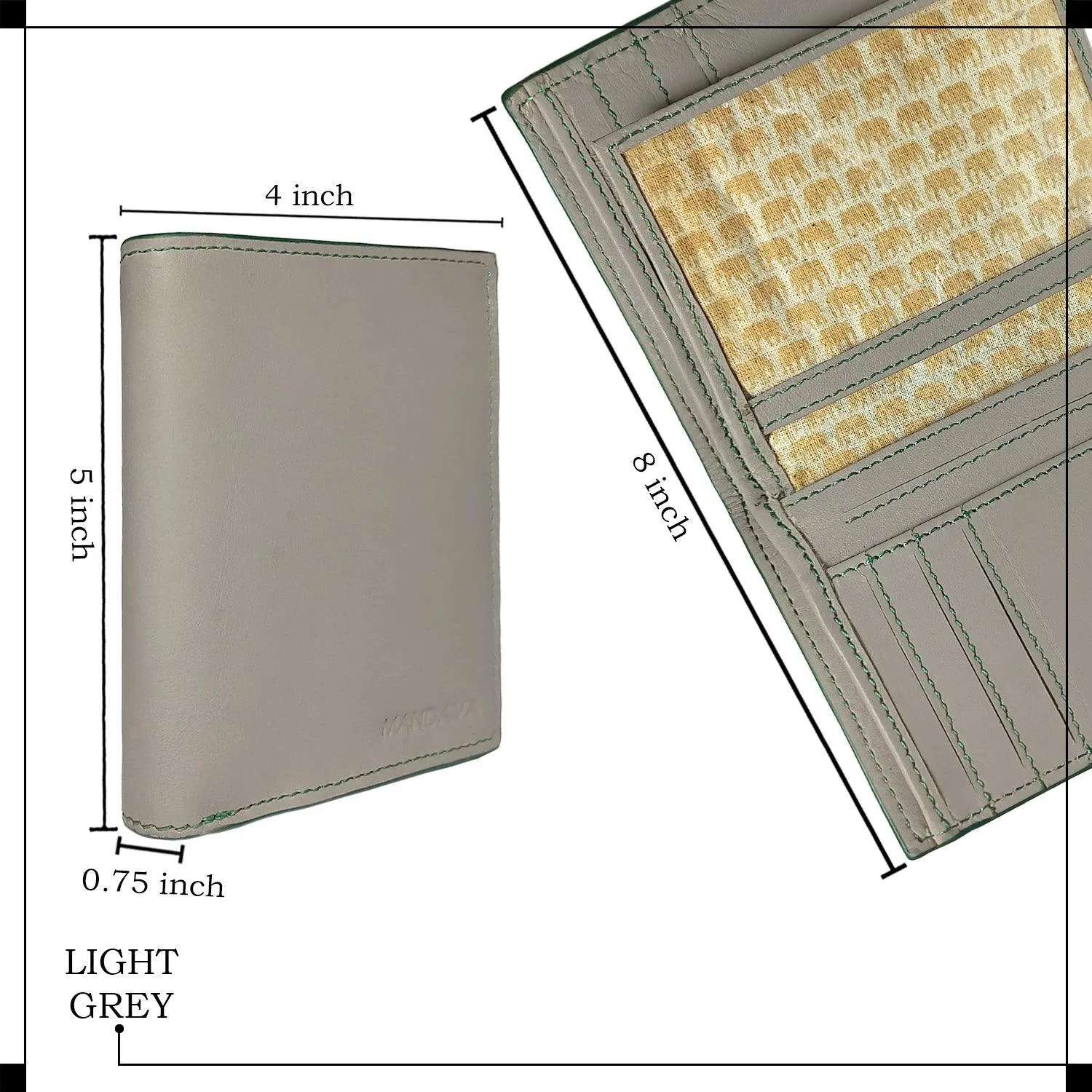 MANDAVA Top Grain Genuine Leather Slim Bifold RFID Blocking Wallet for Men (Light Grey)