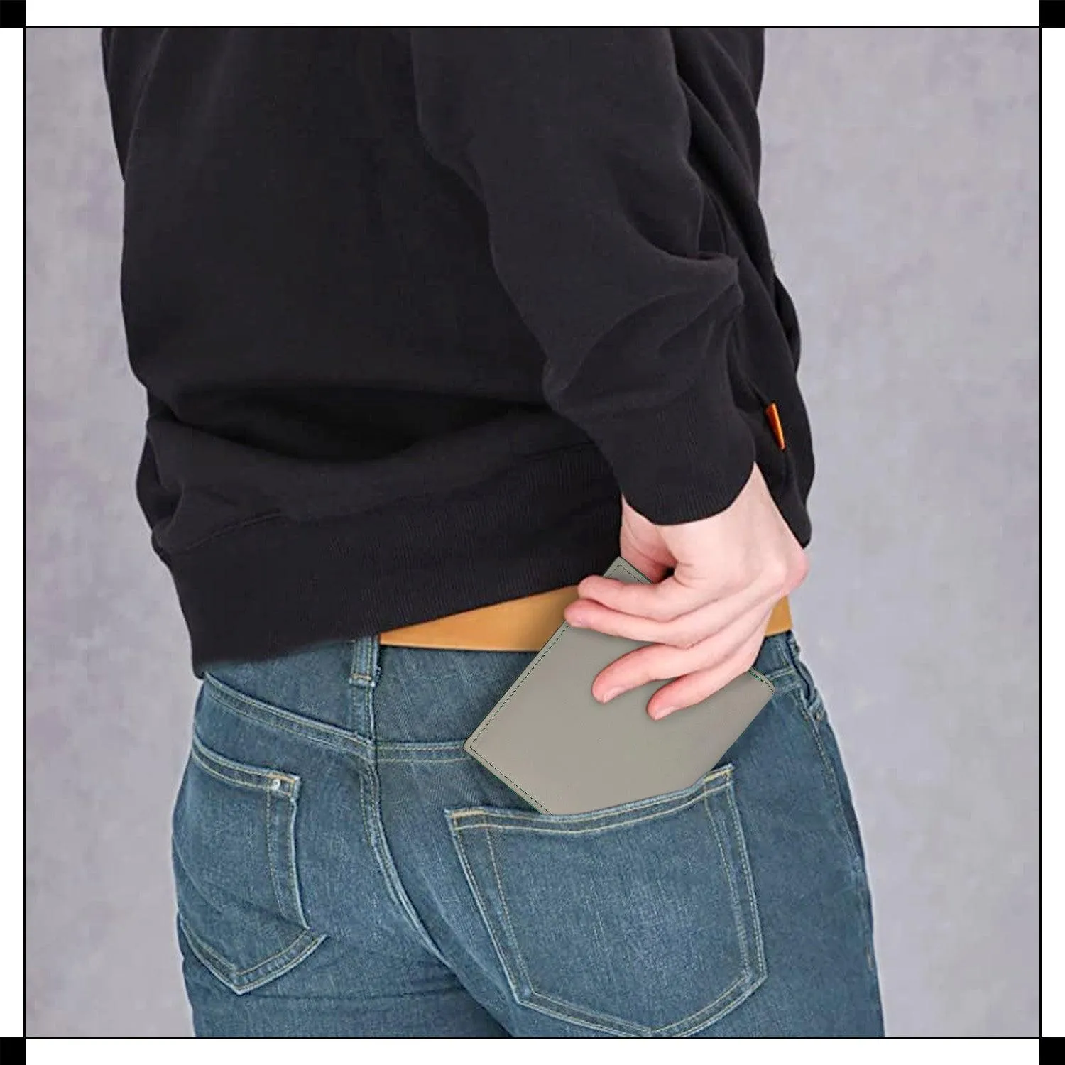 MANDAVA Top Grain Genuine Leather Slim Bifold RFID Blocking Wallet for Men (Light Grey)