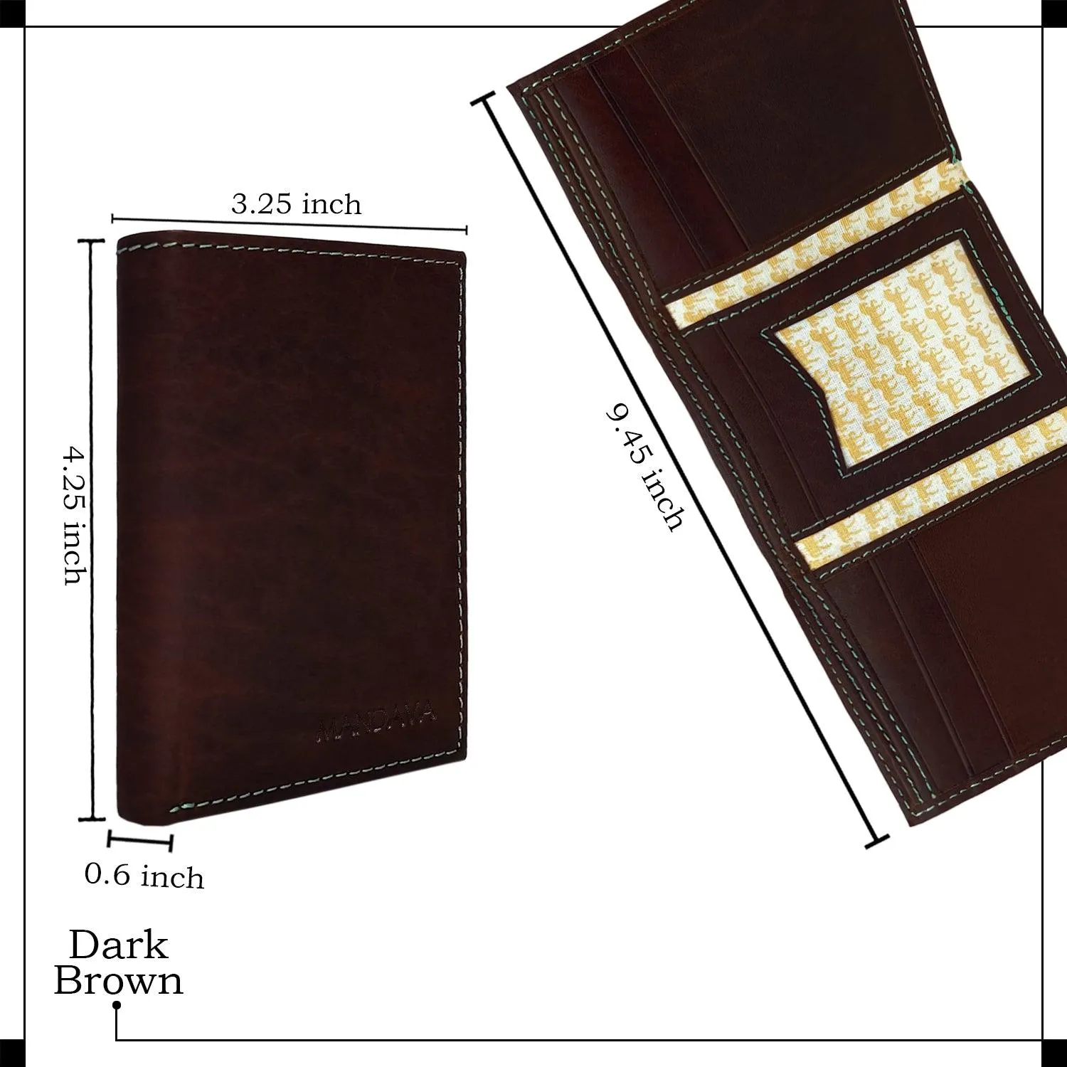 MANDAVA Top Grain Genuine Leather Slim Trifold RFID Blocking Wallet for Mens (Dark Brown)