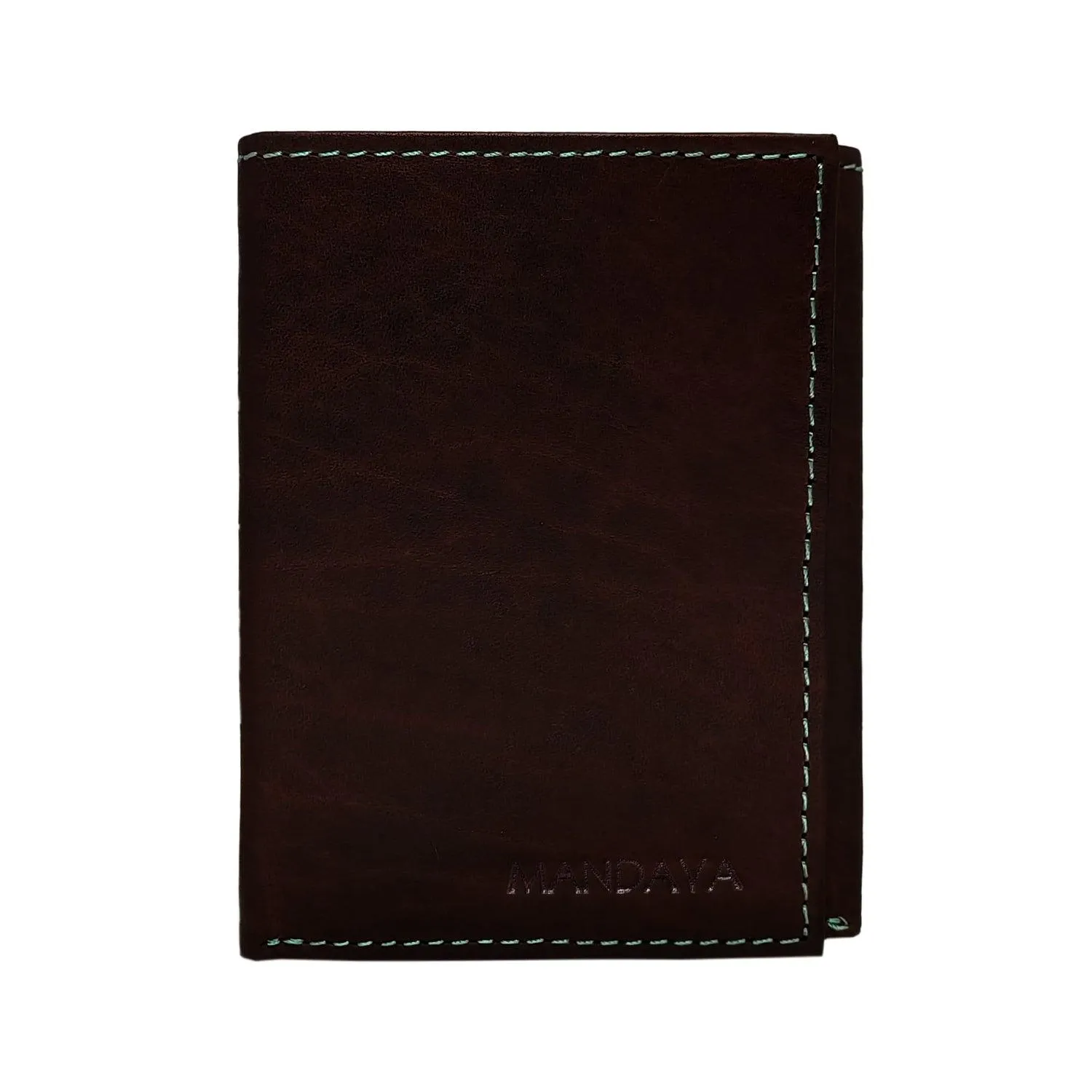 MANDAVA Top Grain Genuine Leather Slim Trifold RFID Blocking Wallet for Mens (Dark Brown)