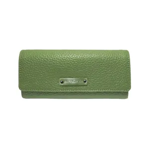 MANDAVA Women's PU Leather Slim Wallet | Ladies Compact Card Holder Trifold Long Purse (Terrain Green)