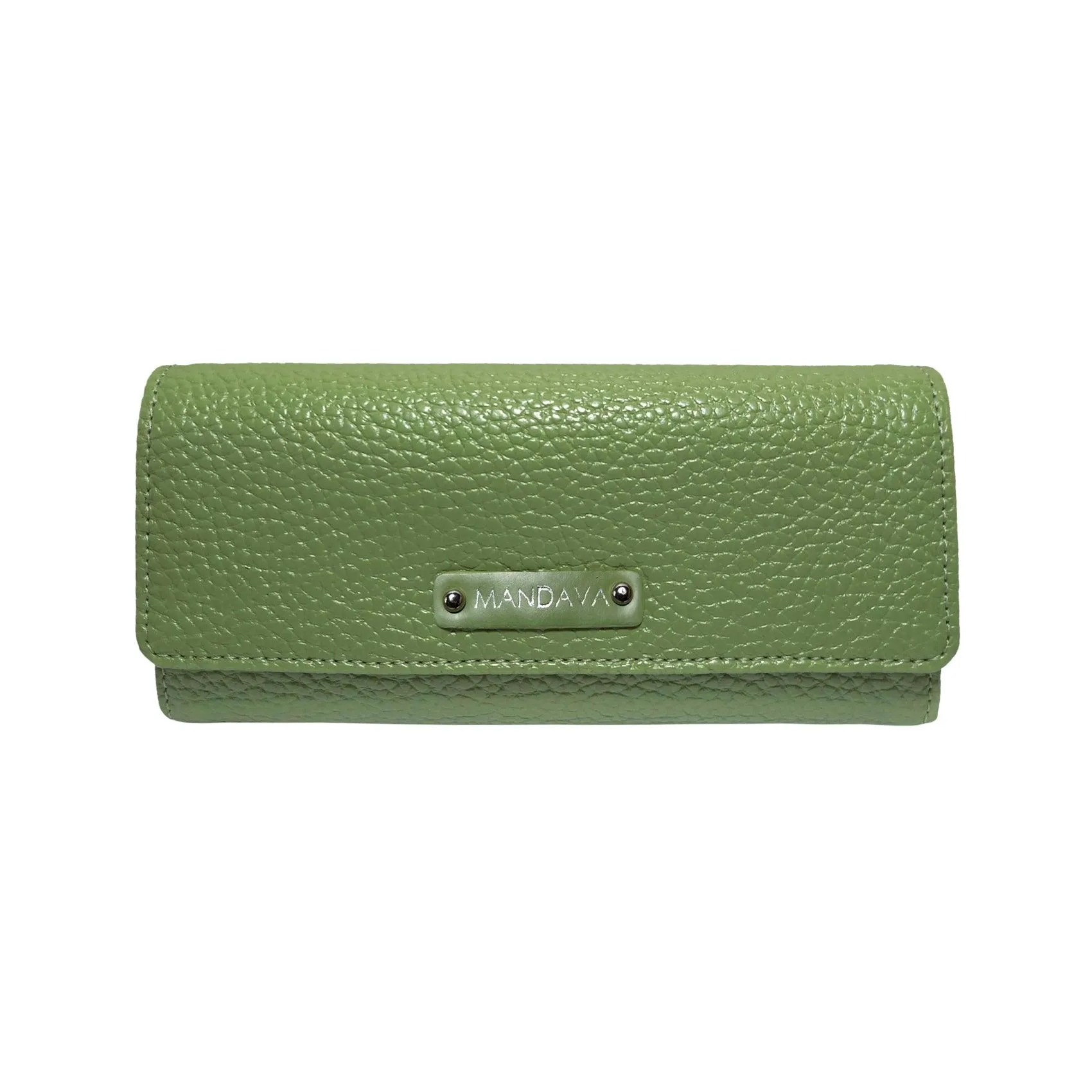 MANDAVA Women's PU Leather Slim Wallet | Ladies Compact Card Holder Trifold Long Purse (Terrain Green)