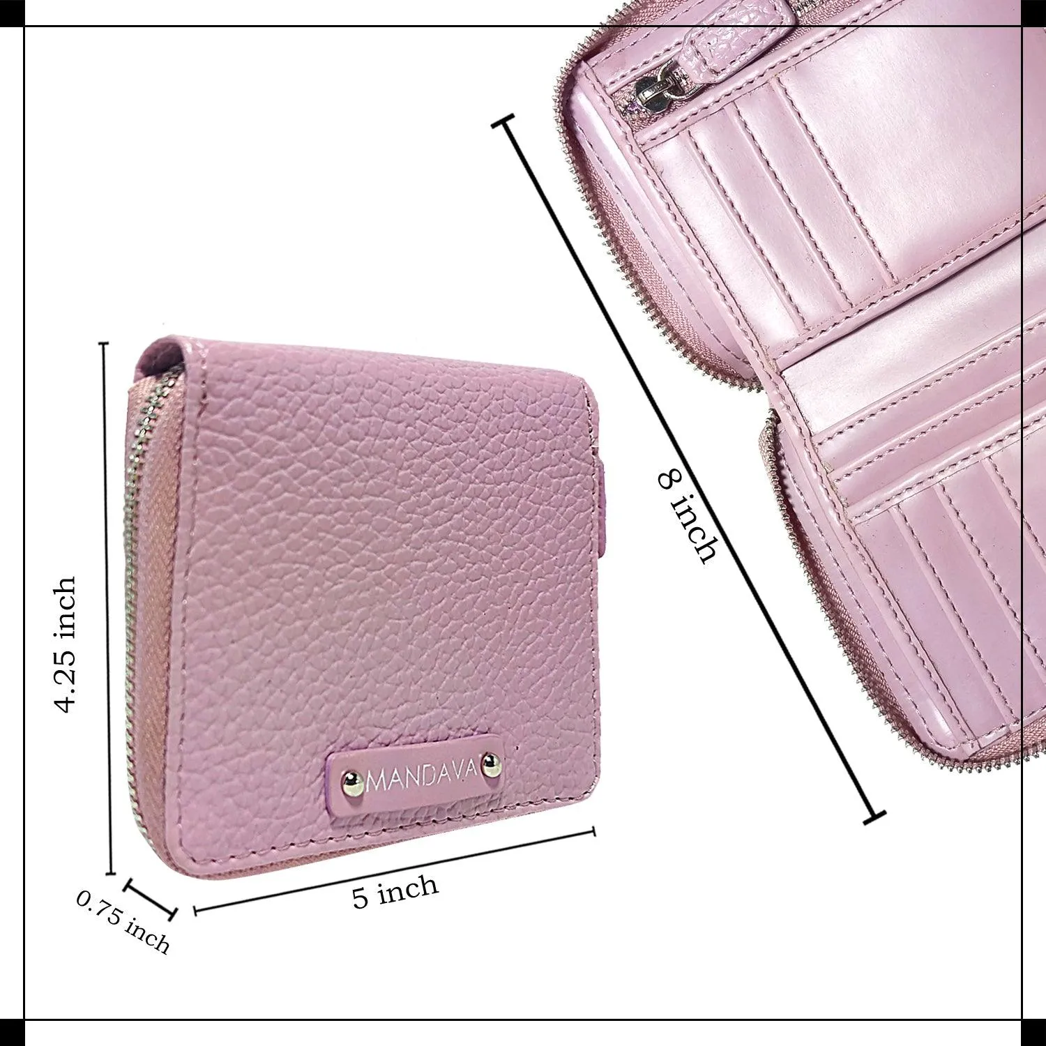 MANDAVA Women's Small Bifold PU Leather Wallet | Ladies Slim Compact Card Holder Organizer Zipper Coin Purse (Mauve)