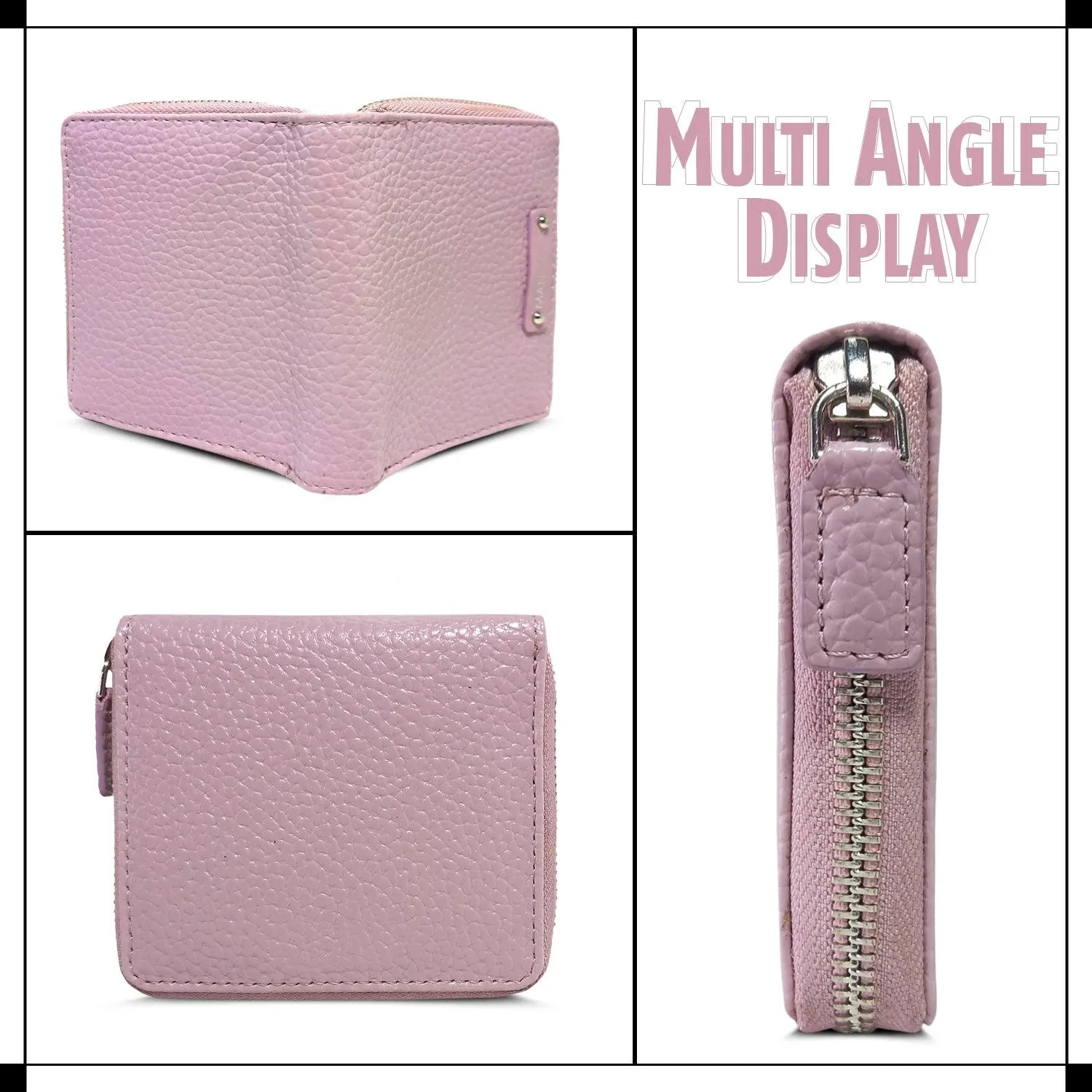 MANDAVA Women's Small Bifold PU Leather Wallet | Ladies Slim Compact Card Holder Organizer Zipper Coin Purse (Mauve)