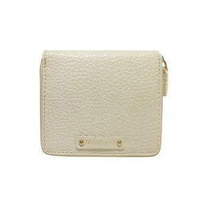 MANDAVA Women's Small Bifold PU Leather Wallet | Ladies Slim Compact Card Holder Organizer Zipper Coin Purse (White)