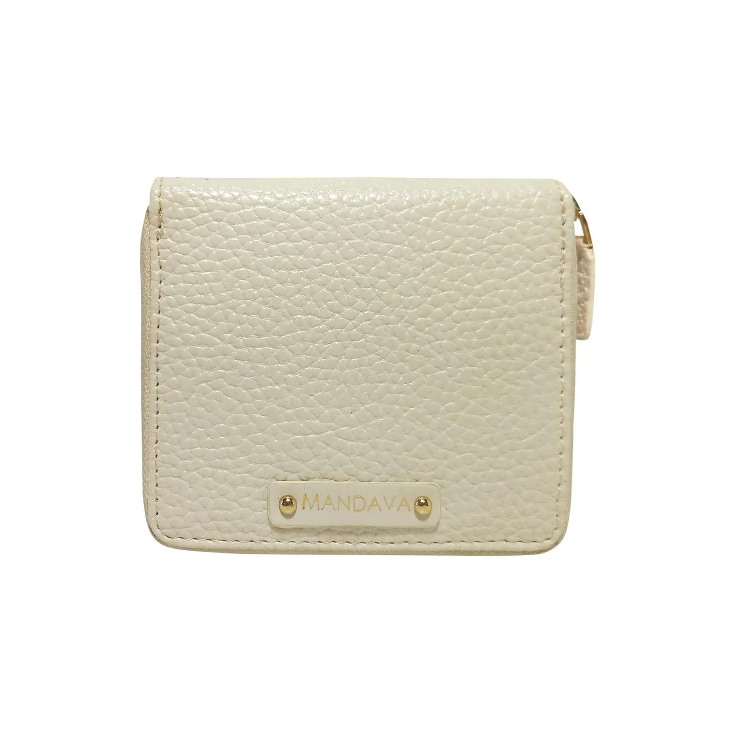 MANDAVA Women's Small Bifold PU Leather Wallet | Ladies Slim Compact Card Holder Organizer Zipper Coin Purse (White)